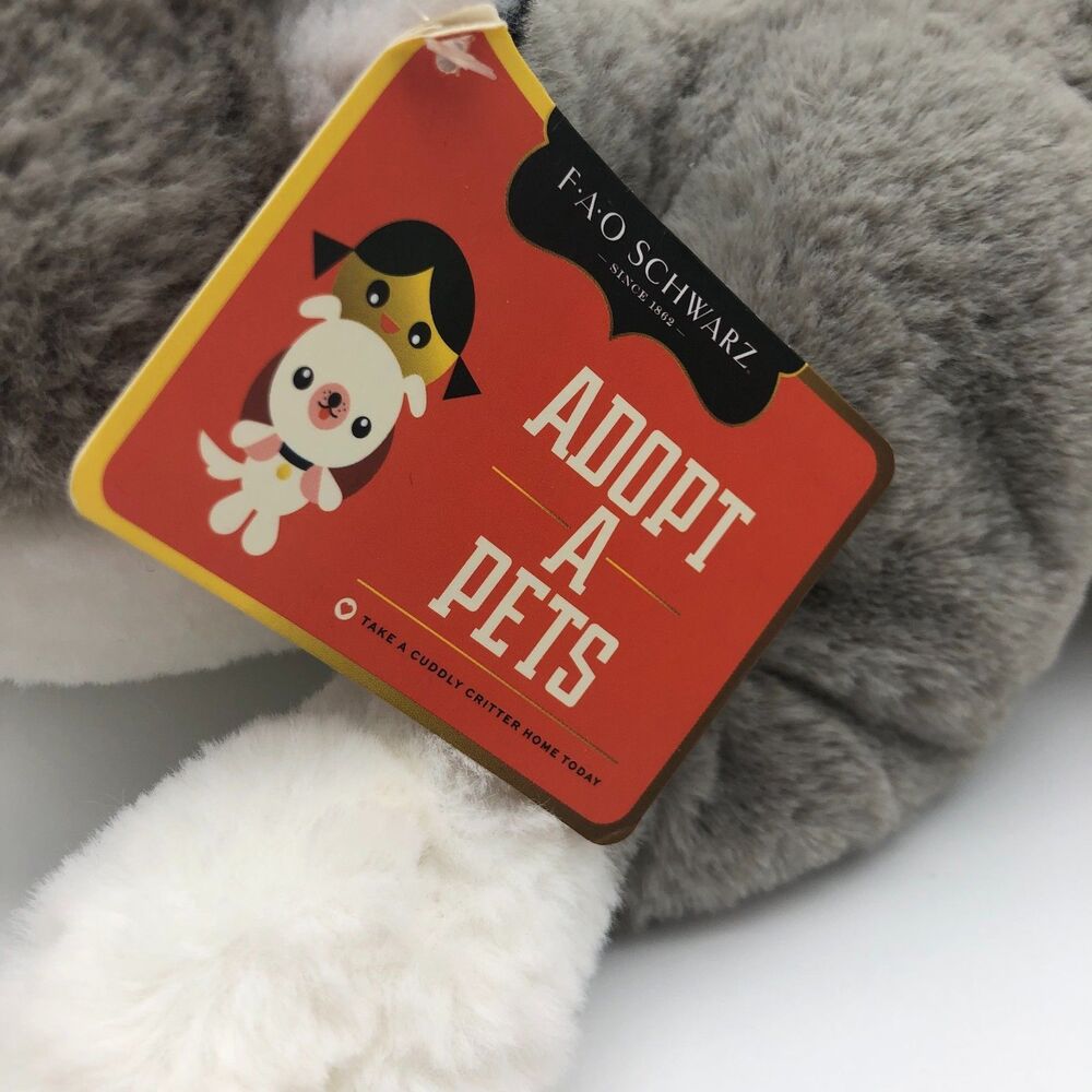 FAO Schwarz Adopt A Pet HUSKY DOG Gray Stuffed Soft Plush 15” Blue Eyes NEW - Picture 4 of 8